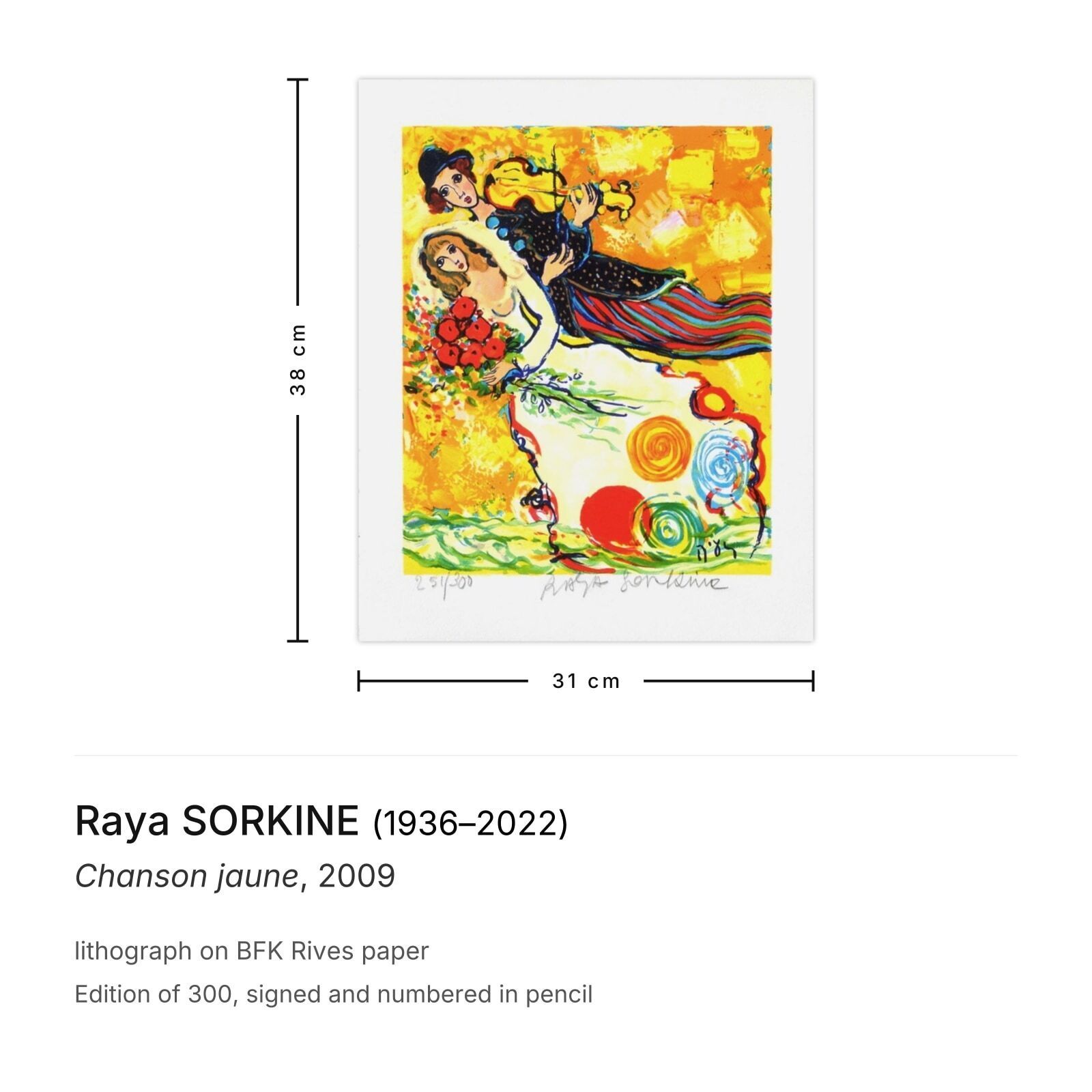 Raya Sorkine gesigneerde lithografie Chanson Jaune 2009 photo furniture