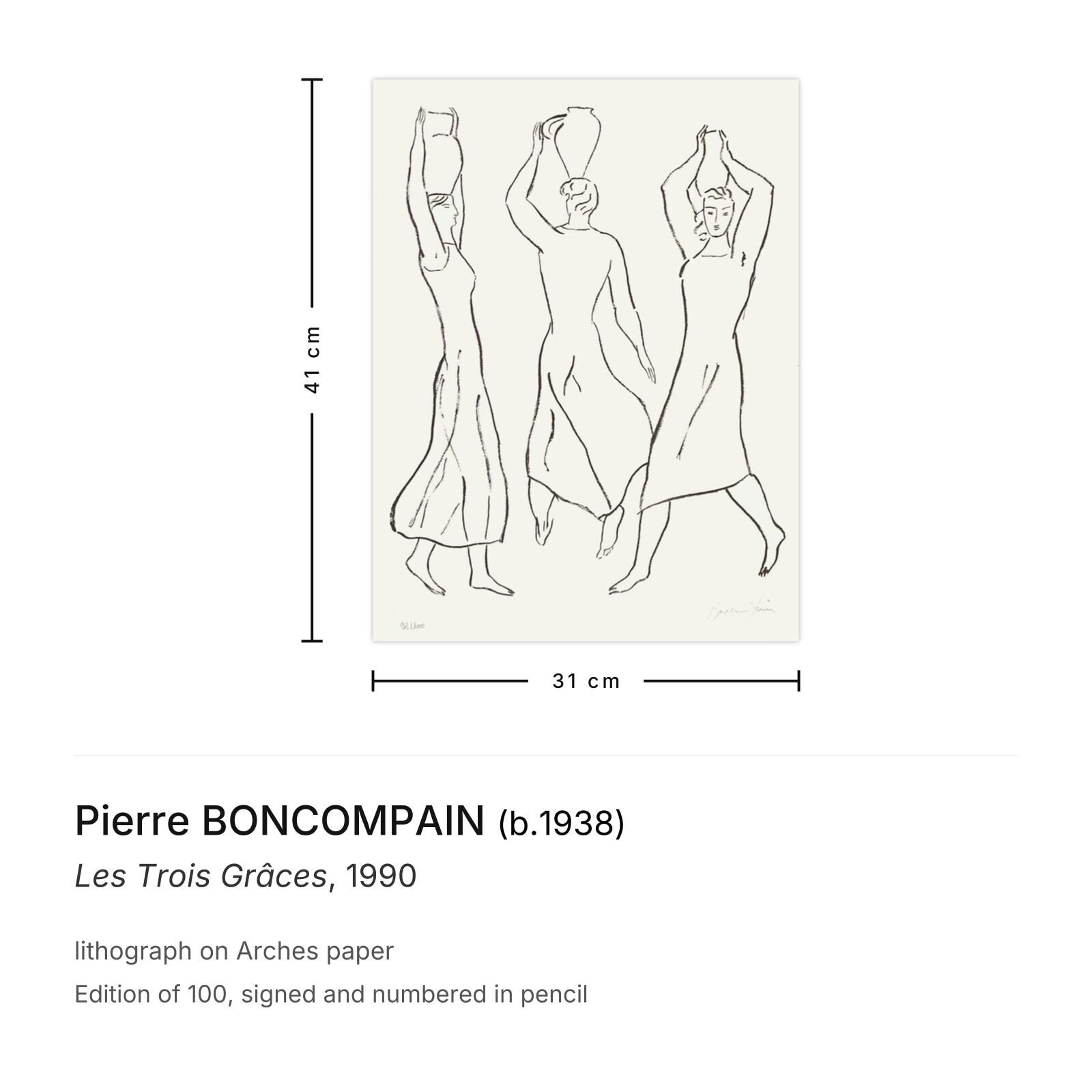 Pierre Boncompain Gesigneerde Lithografie Les Trois Grâces 1990 photo furniture