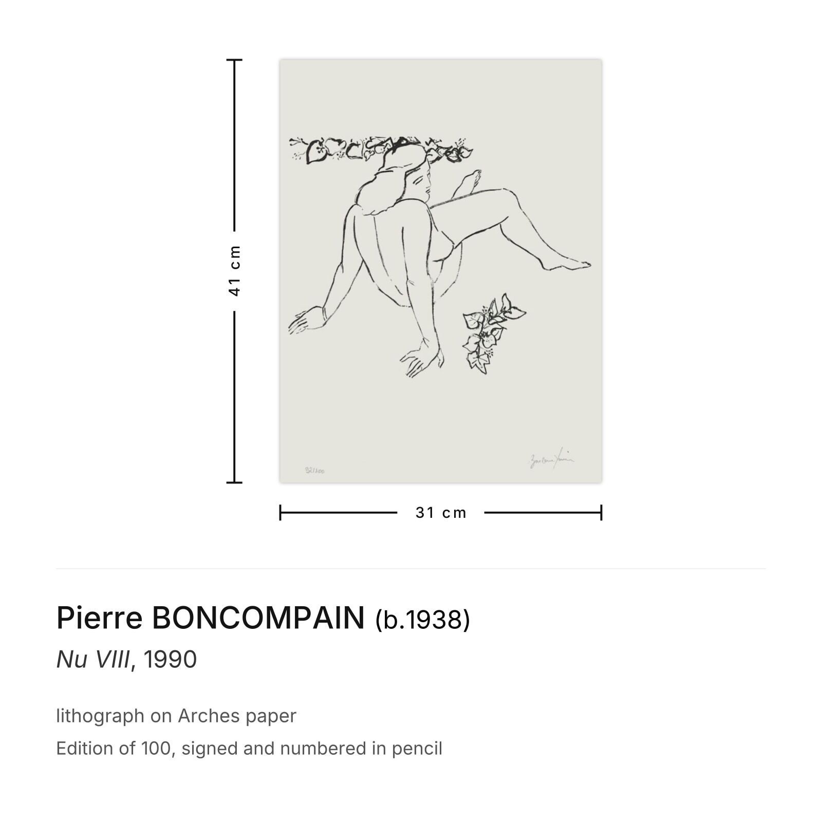Pierre Boncompain Signed Lithograph Nu VIII 1990 photo furniture