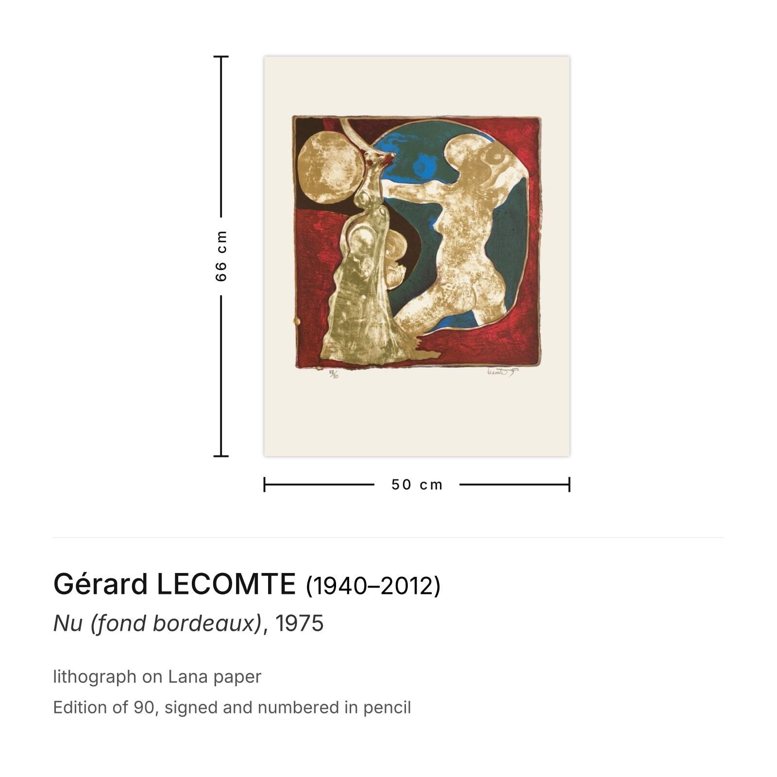 Gérard Lecomte Signed Lithograph Nu (Fond Bordeaux) 1975 photo furniture