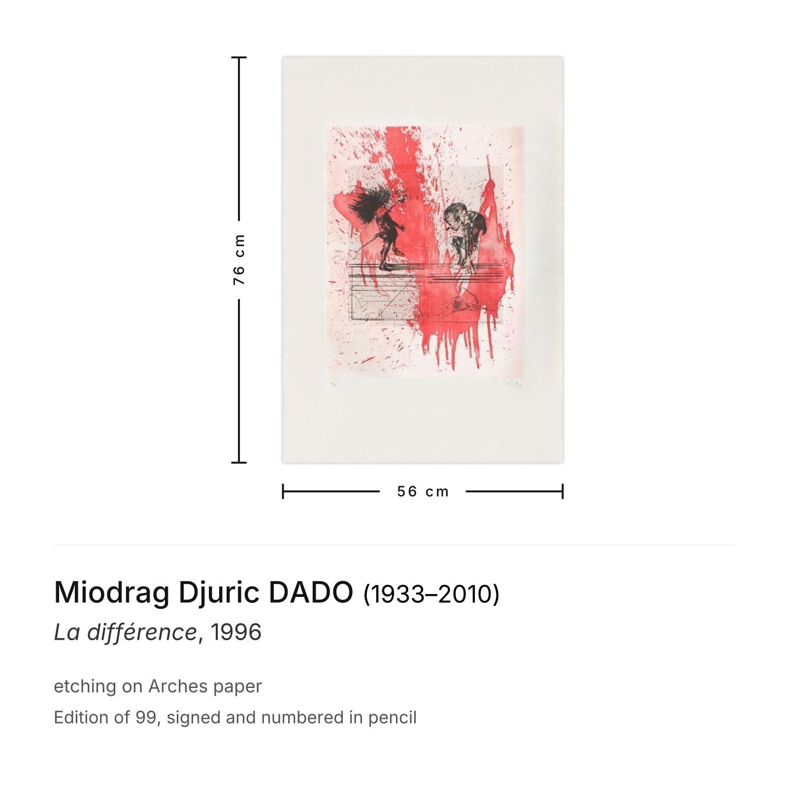 Miodrag Djuric Dado Gesigneerde Ets La Différence 1996 photo furniture
