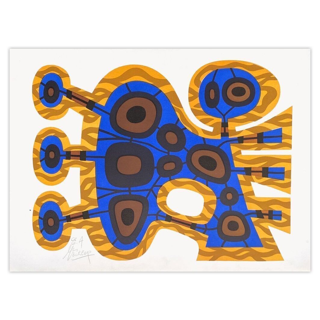 Michel Fochler Gesigneerde Lithografie Composition Abstraite 1965