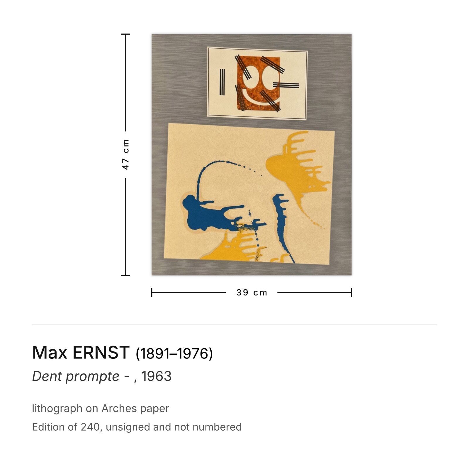 Max Ernst lithografie Dent Prompte 1963 photo furniture