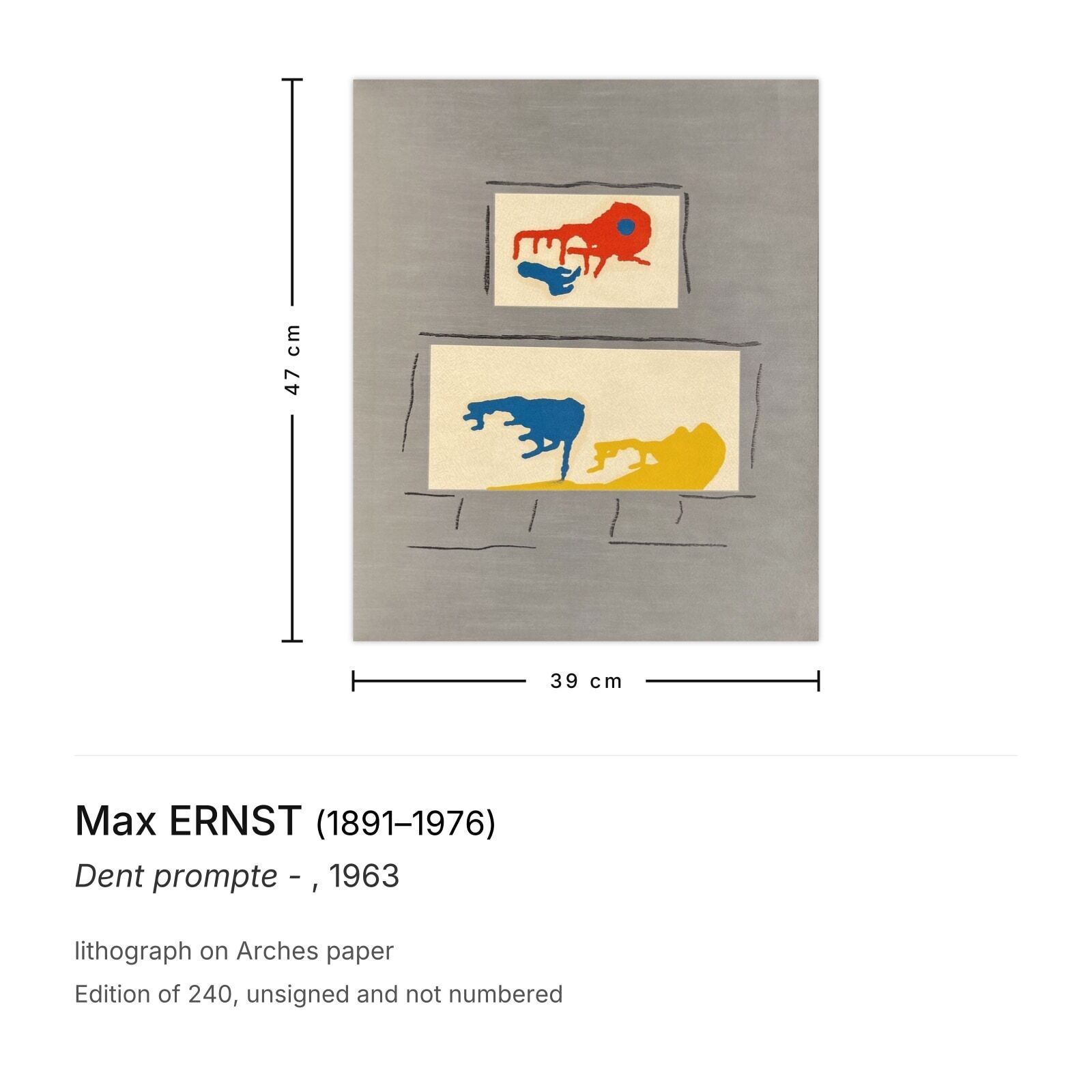 Max Ernst lithografie Dent Prompte 1963 photo furniture