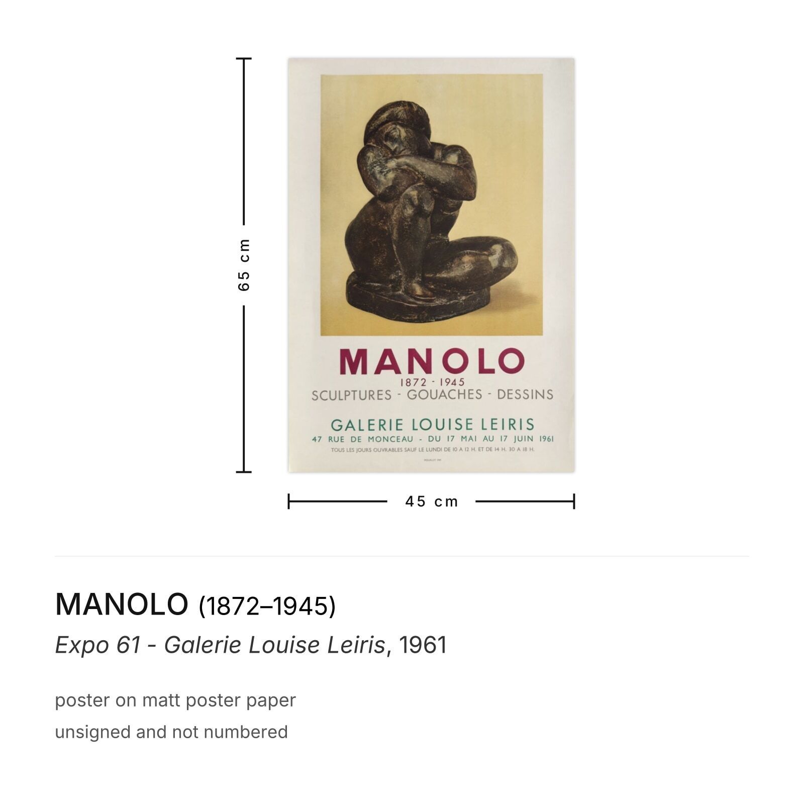 Manolo Poster Expo 61   Galerie Louise Leiris photo furniture