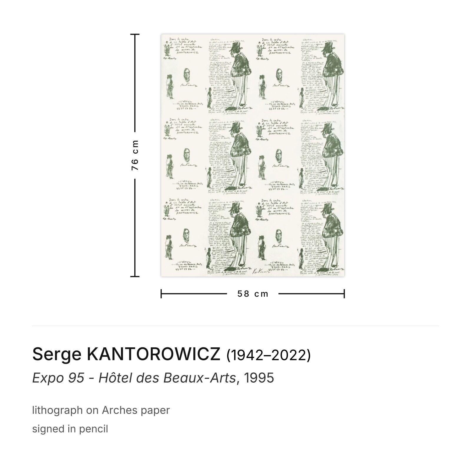 Serge Kantorowicz Gesigneerde Lithografie Expo 95 Hôtel Des Beaux Arts photo furniture