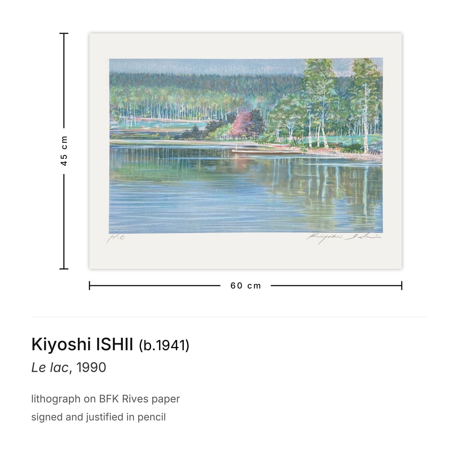 Kiyoshi Ishii Signed Lithograph Le Lac 1990 photo furniture