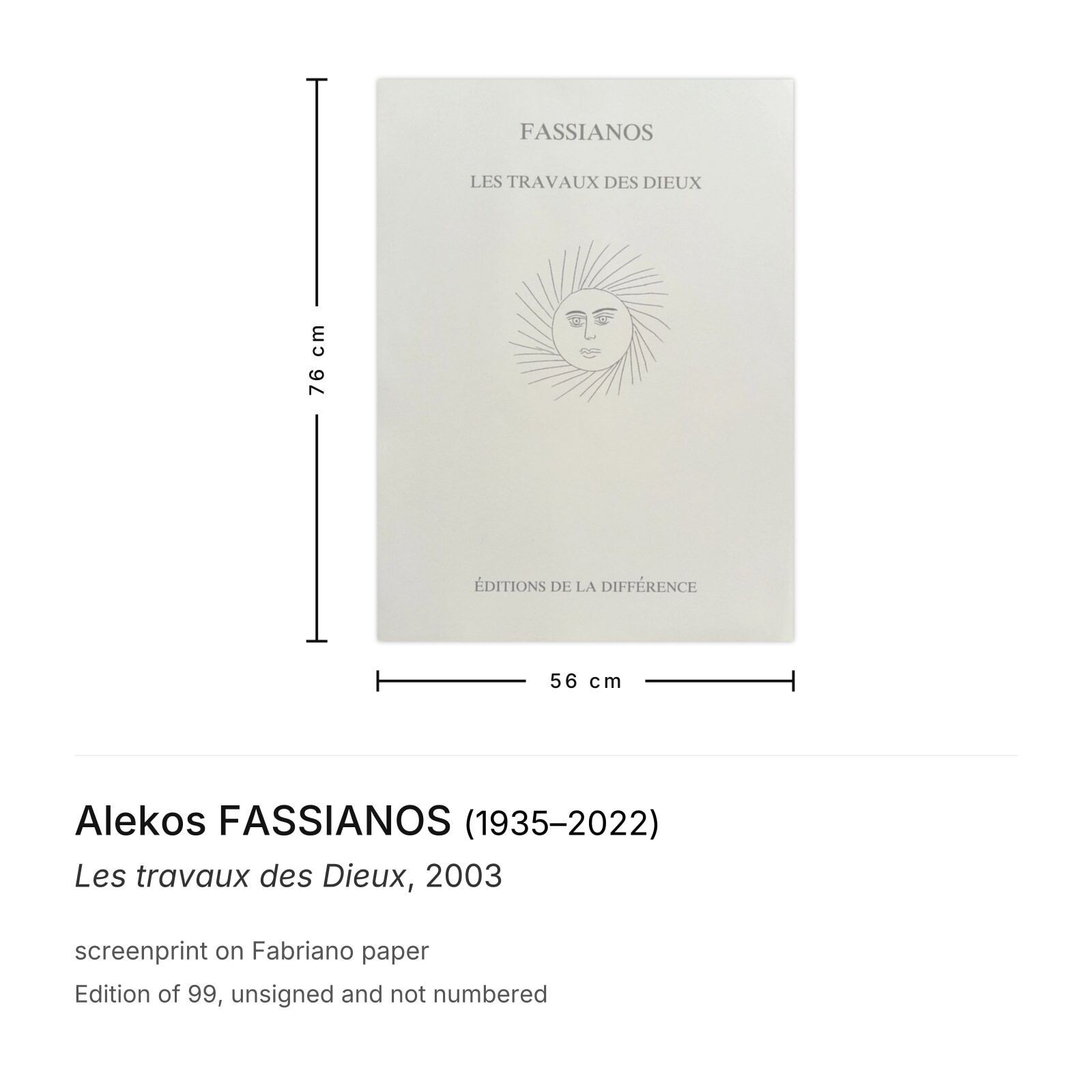 Alekos Fassianos Screenprint Les Travaux Des Dieux 2003 photo furniture
