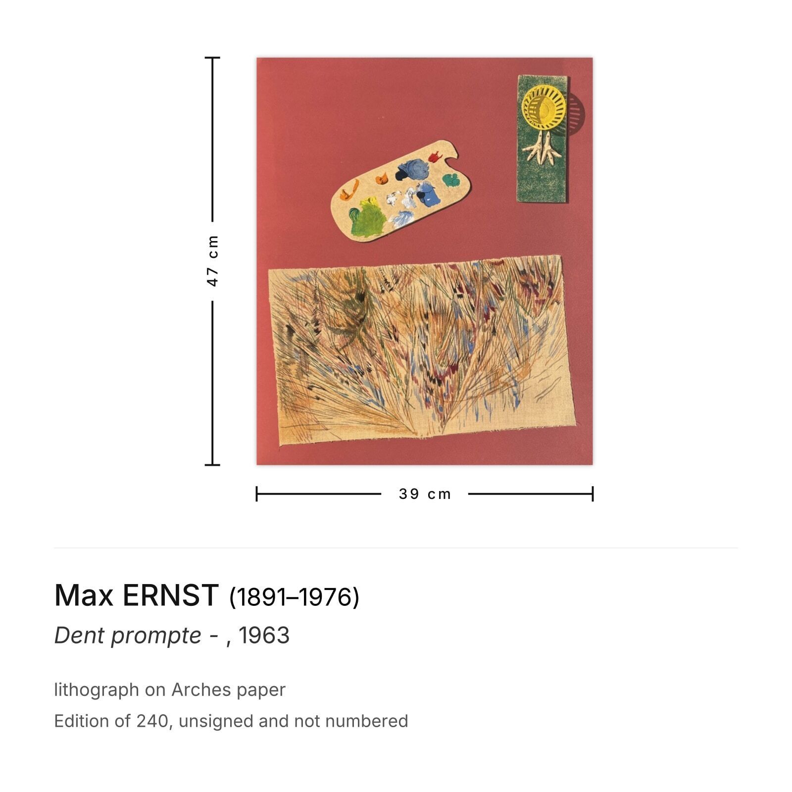Max Ernst lithografie Dent Prompte 1963 photo furniture