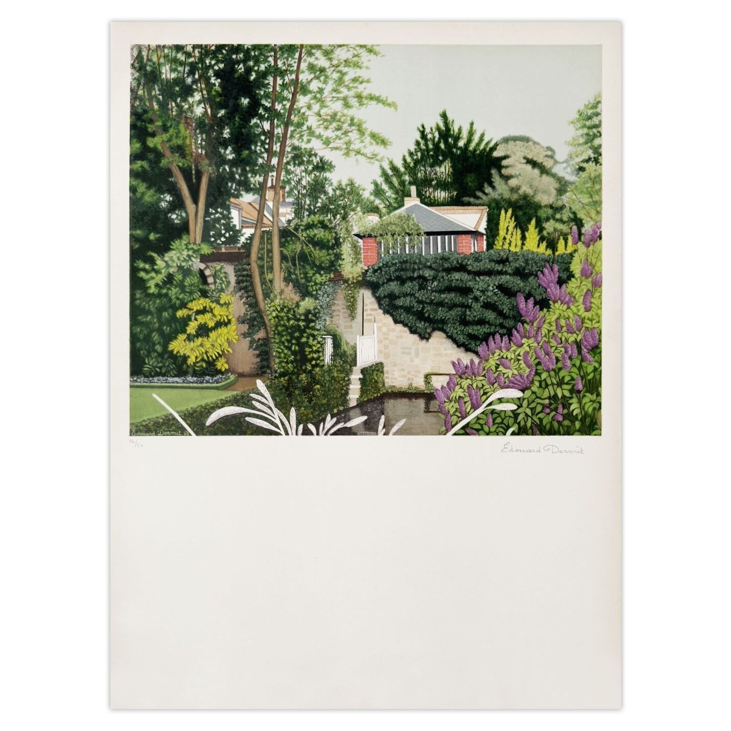 Edouard Dermit Gesigneerde Lithografie Maison Au Bord De La Rivière 1963
