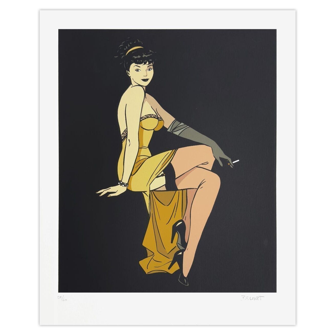 Philippe Berthet Gesigneerde Zeefdruk Pin Up à La Cigarette 2008