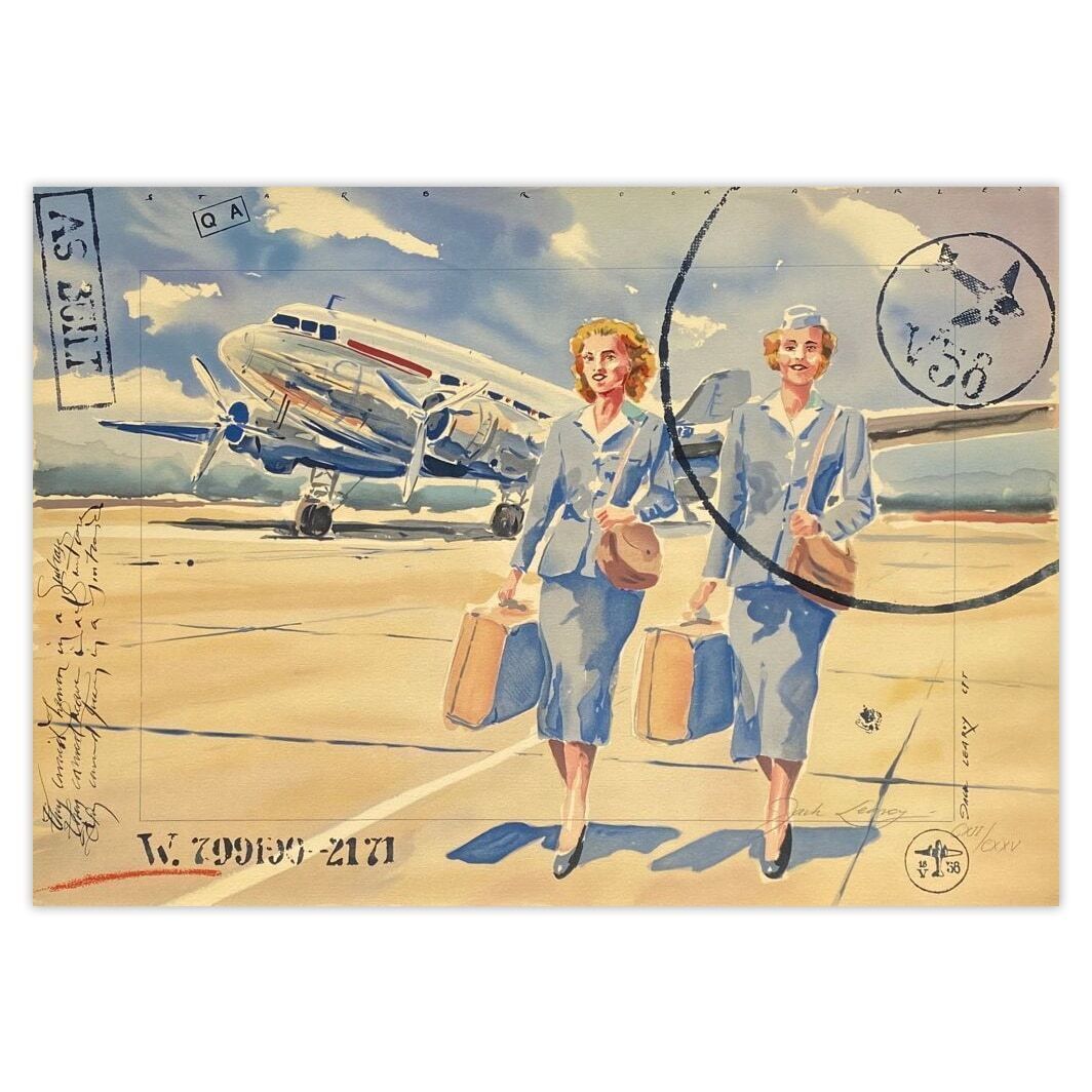 Jaak De Koninck (Jack Learoy) Gesigneerde Lithografie Starbrook Airlines   They Carried Heaven In A Suitca