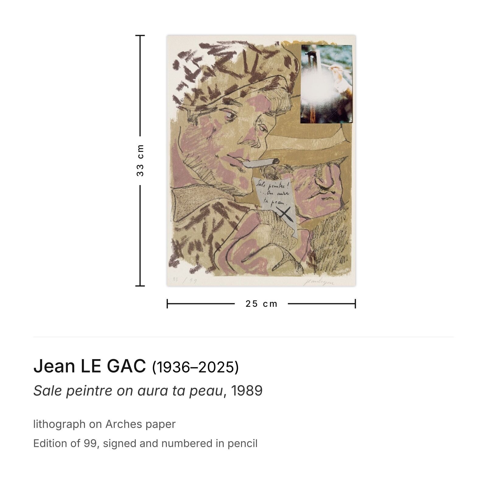 Jean Le Gac Gesigneerde Lithografie Sale Peintre On Aura Ta Peau 1989 photo furniture