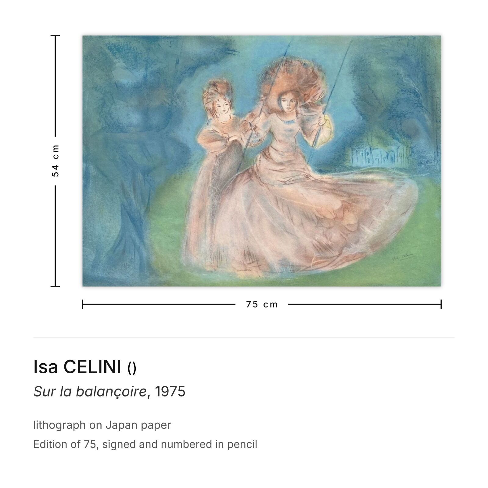Isa Celini Gesigneerde Lithografie Sur La Balançoire 1975 photo furniture