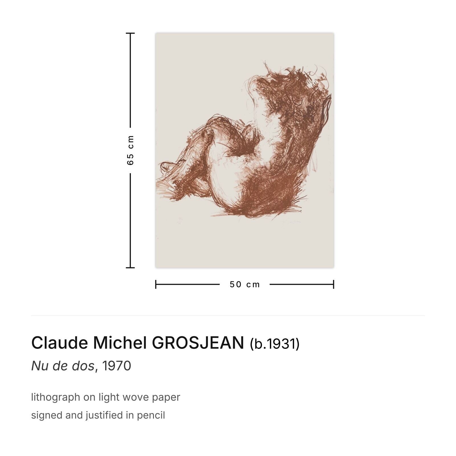 Claude Michel Grosjean Signed Lithograph Nu De Dos 1970 photo furniture