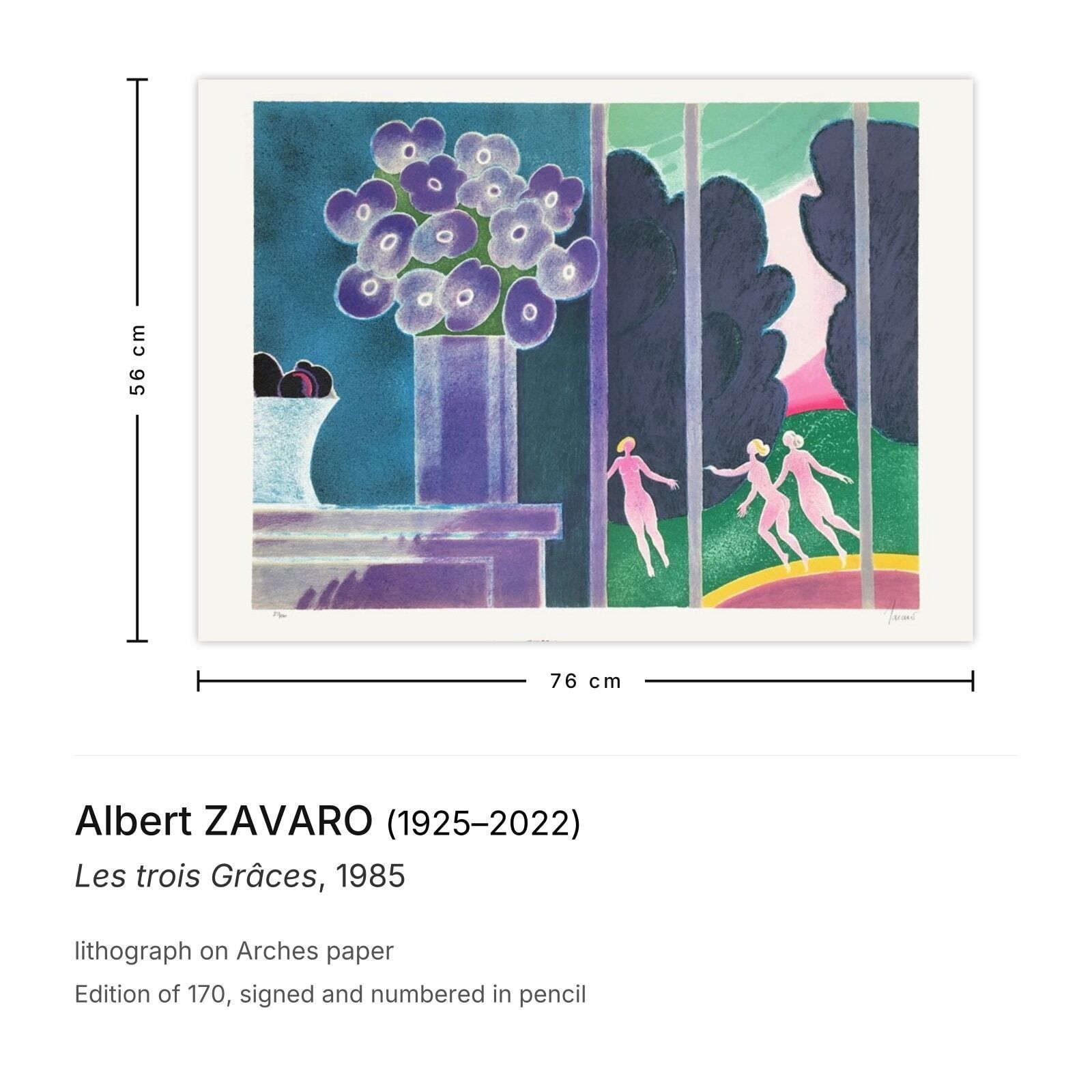 Albert Zavaro Gesigneerde Lithografie Les Trois Grâces 1985 photo furniture