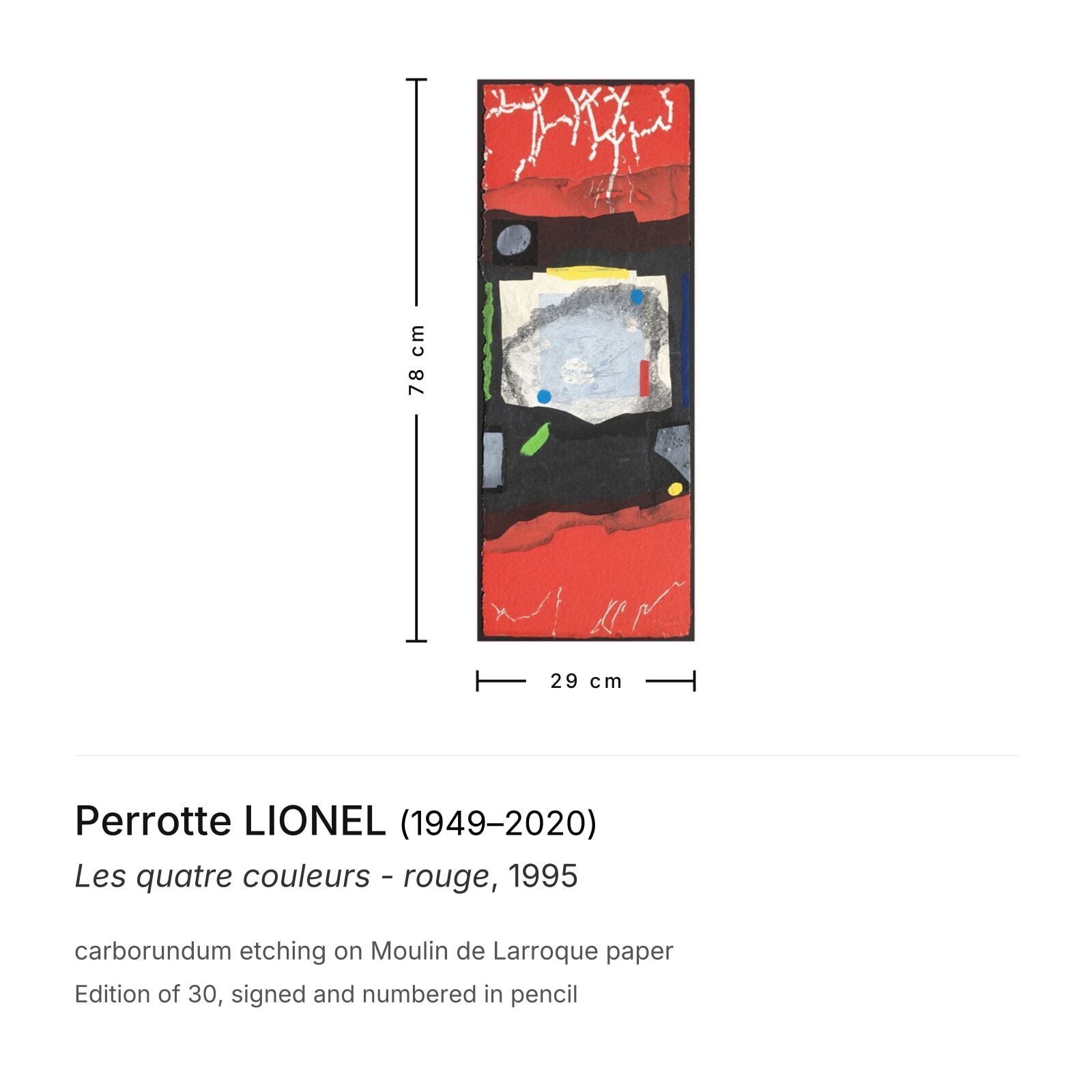 Perrotte Lionel Signed Carborundum Etching Les Quatre Couleurs   Rouge 1995 photo furniture