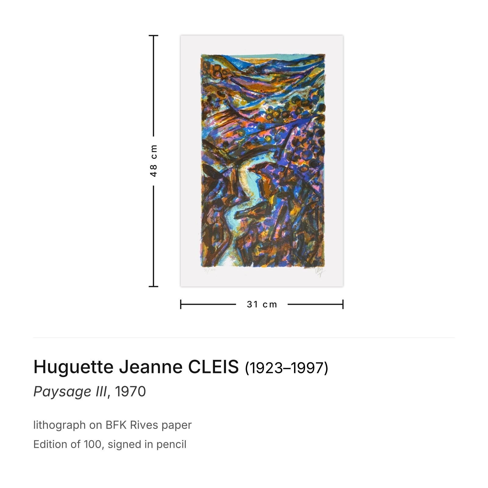Huguette Jeanne Cleis Gesigneerde Lithografie Paysage III 1970 photo furniture