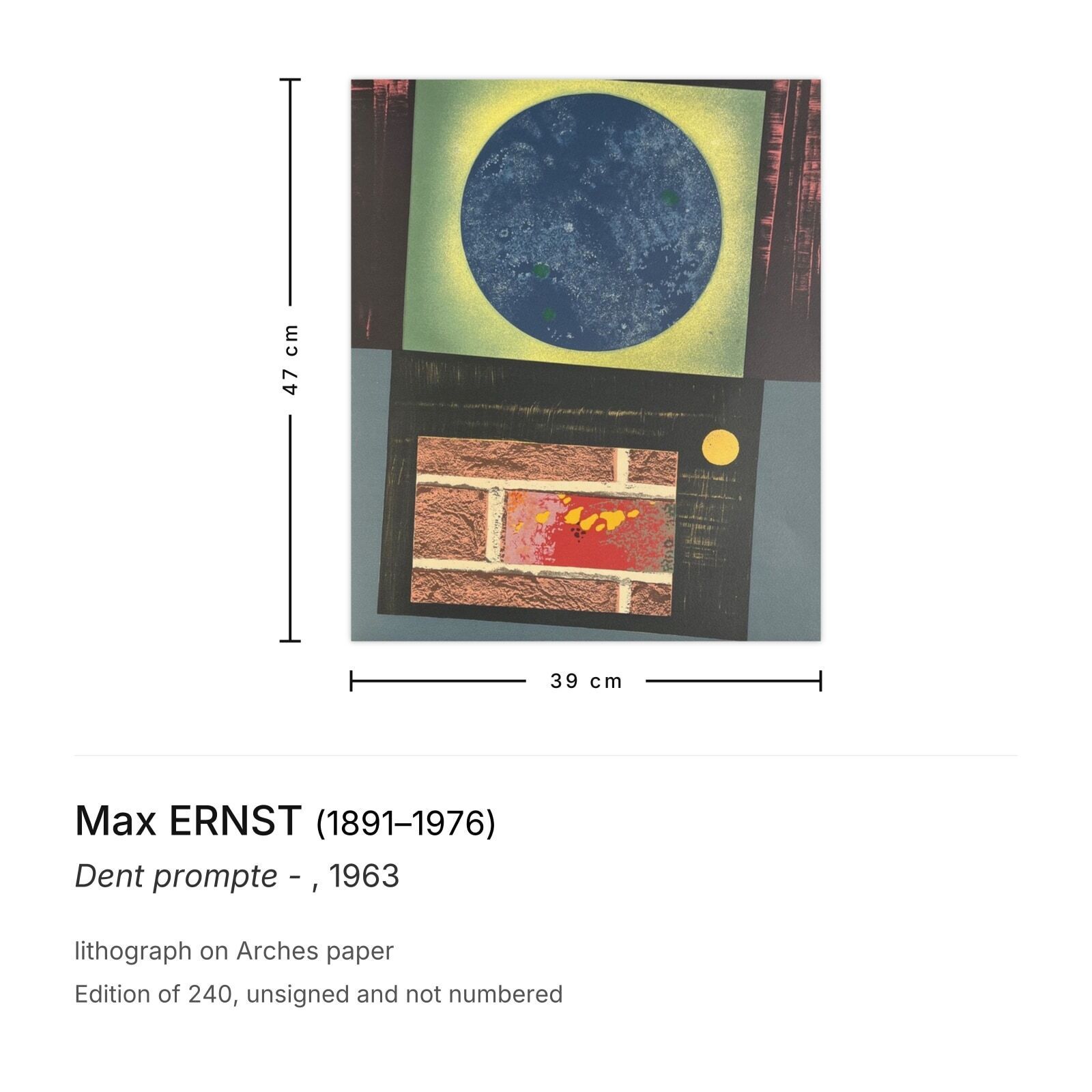 Max Ernst lithografie Dent Prompte 1963 photo furniture