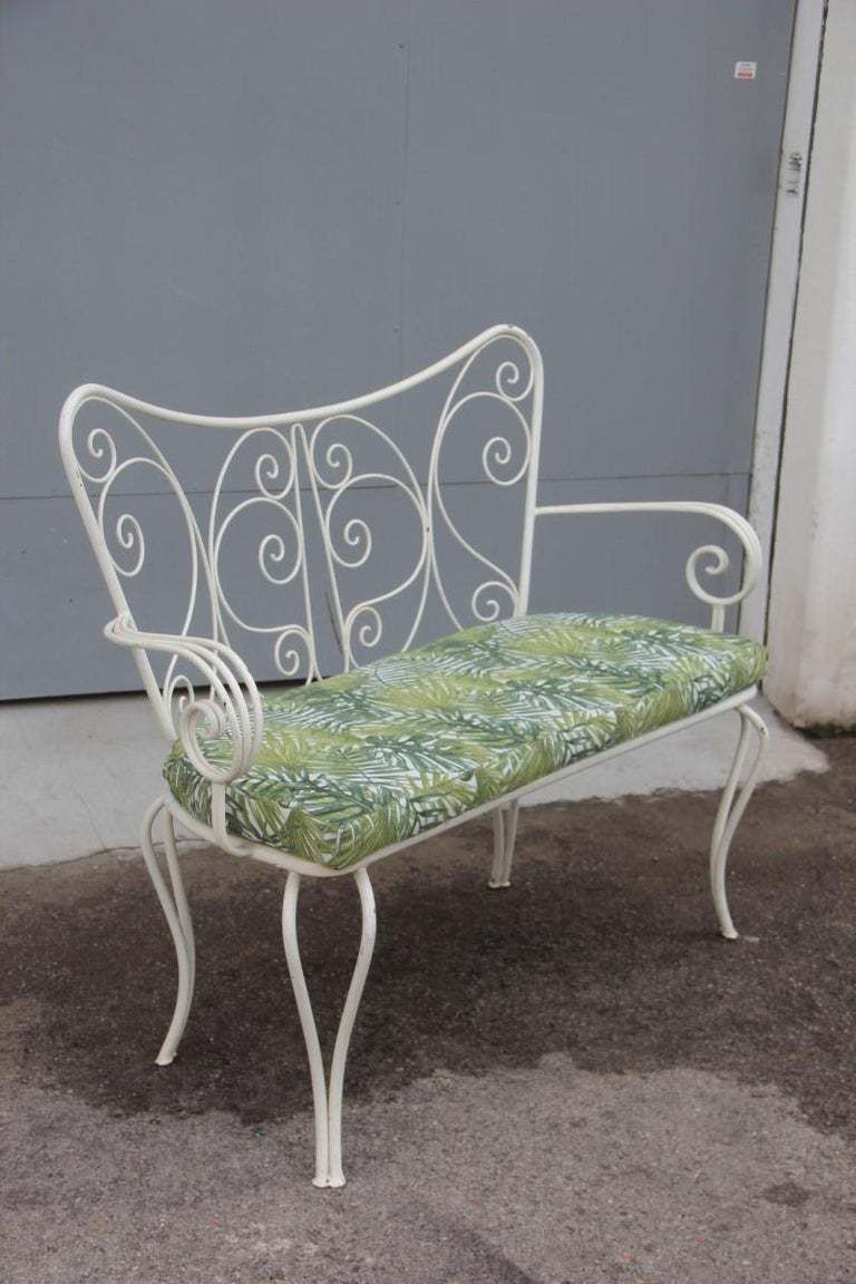White Garden Sofa Mid Century Worked Shaped Green Metal Cushion 1950s photo vintage
