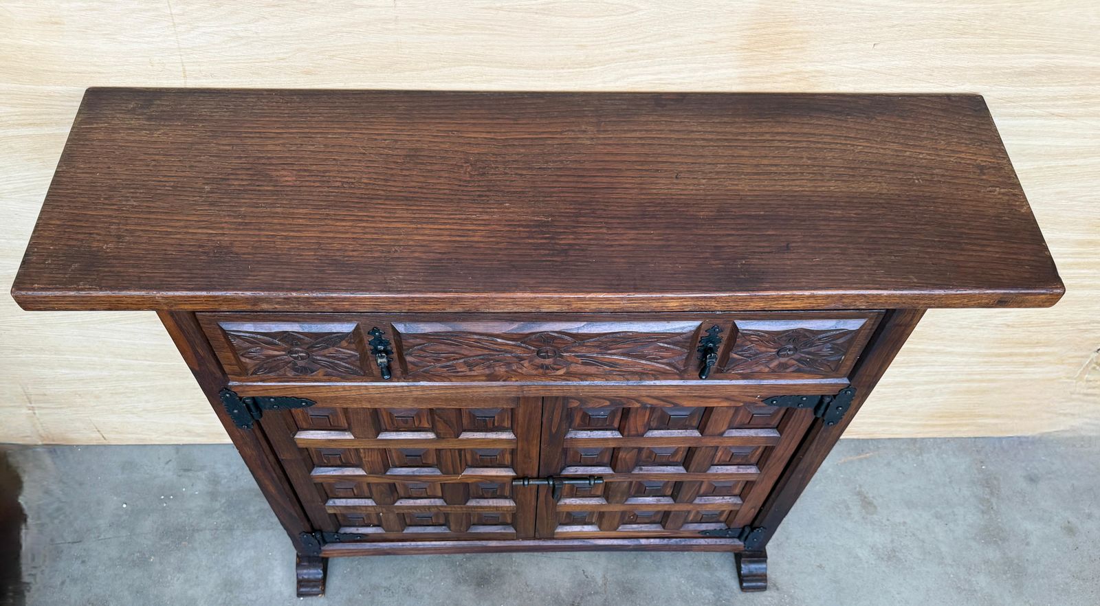 photo furniture Antique Spanish Carved Walnut Cabinet With Drawer And Two Doors