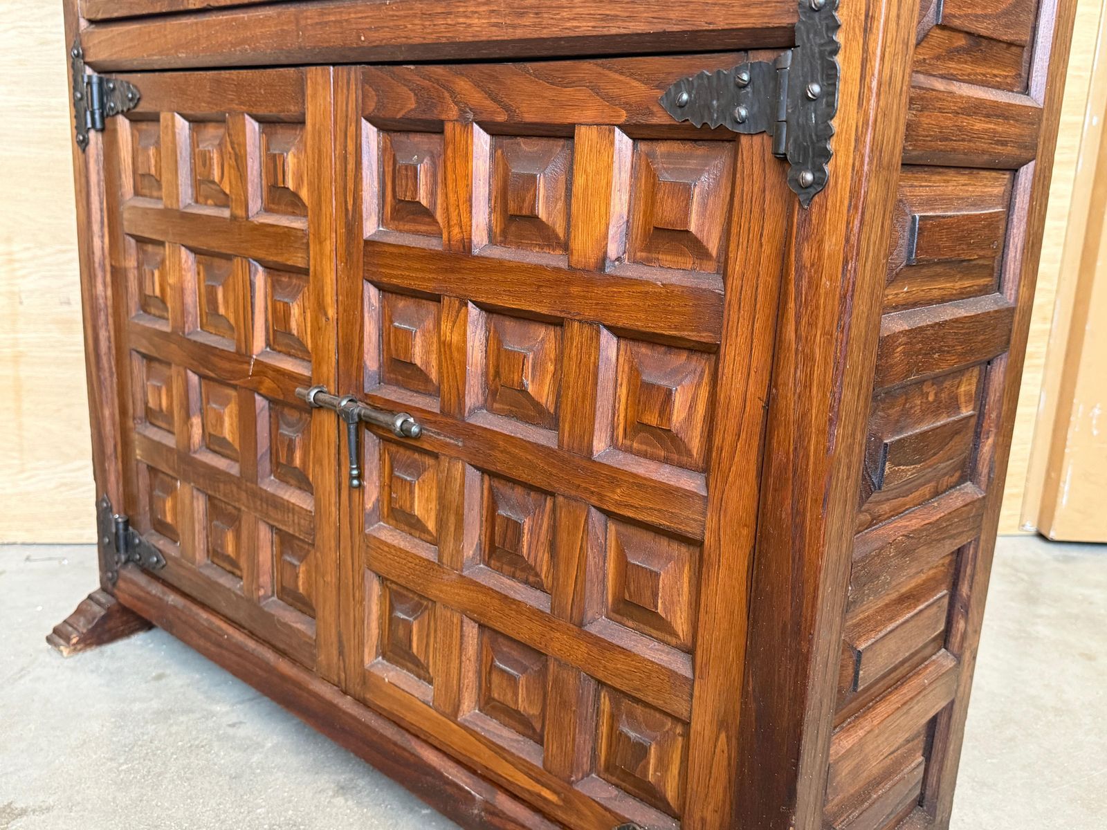 photo buy Antique Spanish Carved Walnut Cabinet With Drawer And Two Doors
