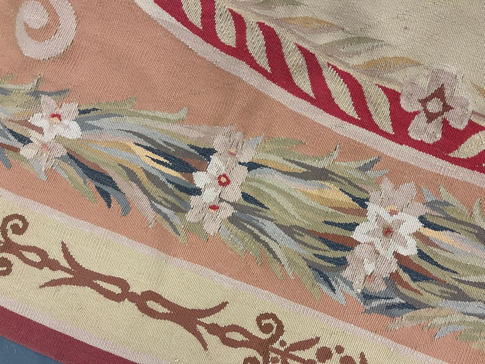 Exceptional Rug Handmade Aubusson Rug French Carpet Vintage Rust Beige Wool Rugs photo vinterior