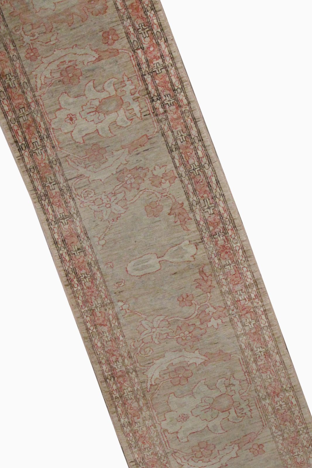 Traditioneel handgemaakt beige wollen loperkleed, lang oosters bloemmotief tapijt photo furniture