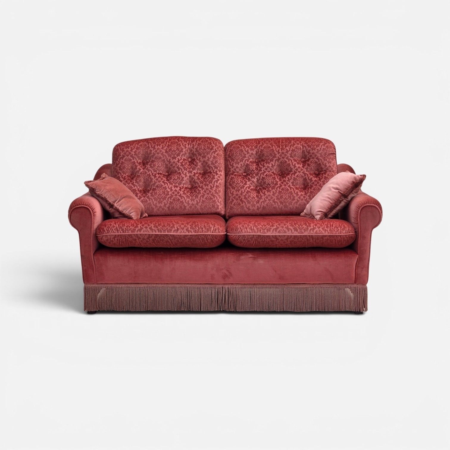 Scandinavische 2-zitsbank, jaren 1980, roze meubelvelours.