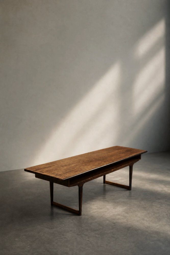 Mid Century Modern Danish Rosewood Coffee Table With Shelf, 1960s