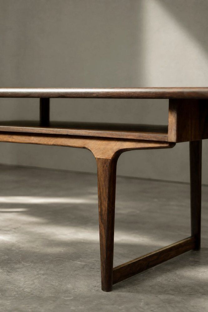 photo buy Mid Century Modern Danish Rosewood Coffee Table With Shelf, 1960s