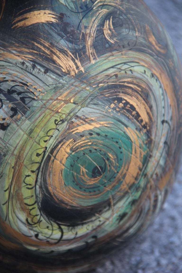 Vase Art Pottery Torido Mazzotti Albisola 1950s Gold Green Orange Futurist photo vintage