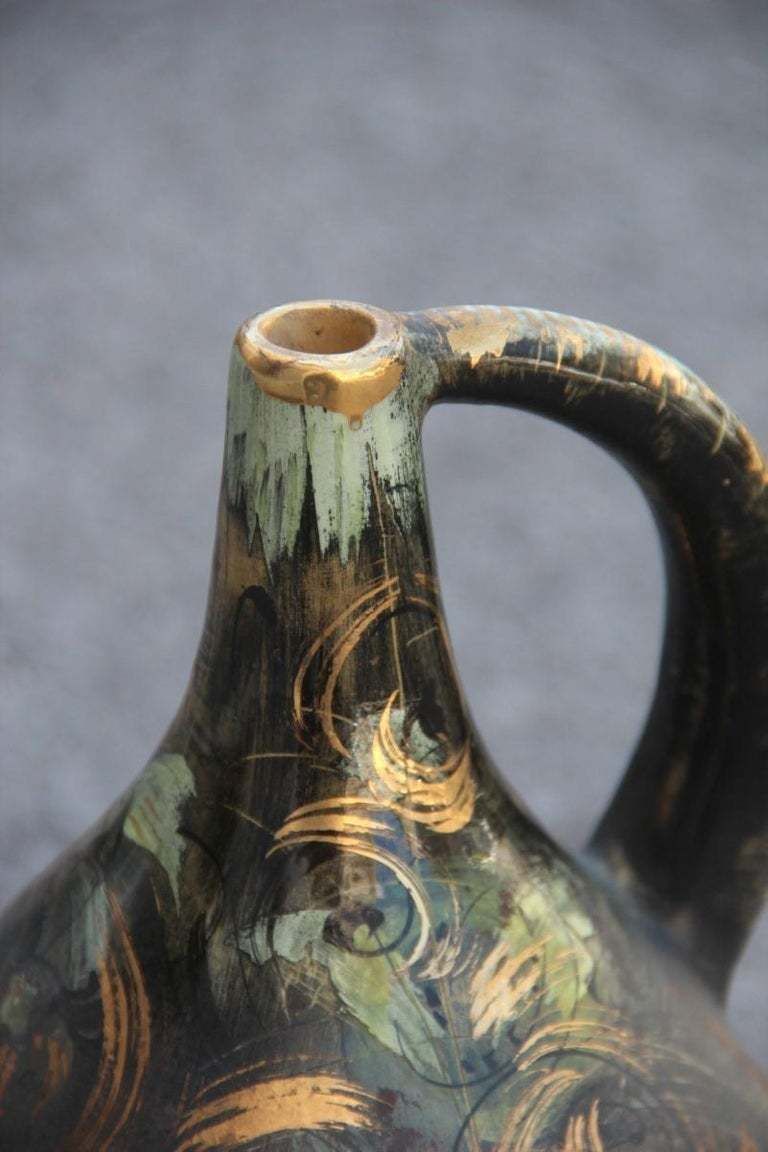 photo furniture Vase Art Pottery Torido Mazzotti Albisola 1950s Gold Green Orange Futurist