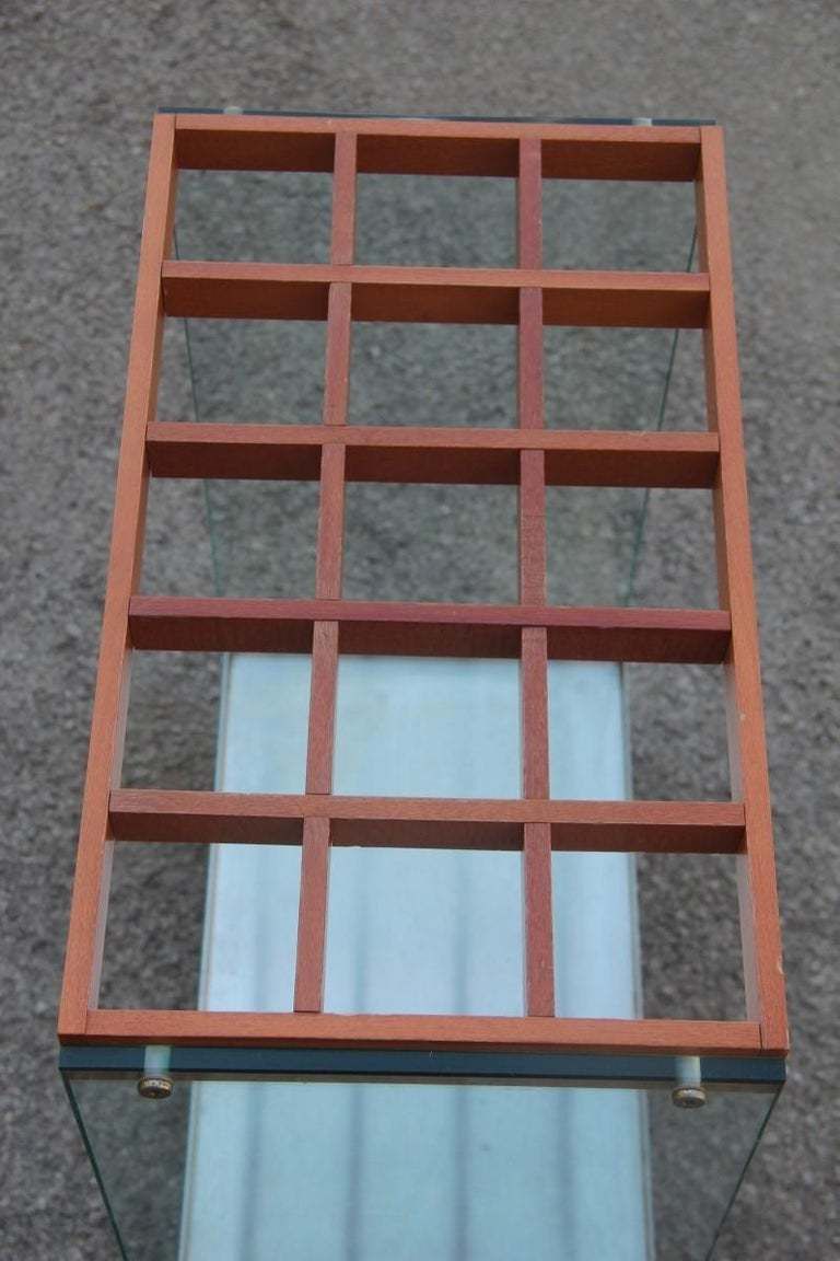 Rectangular Umbrella Stand Italian Design 1990 Fiam Wood Glass Steel photo for sale