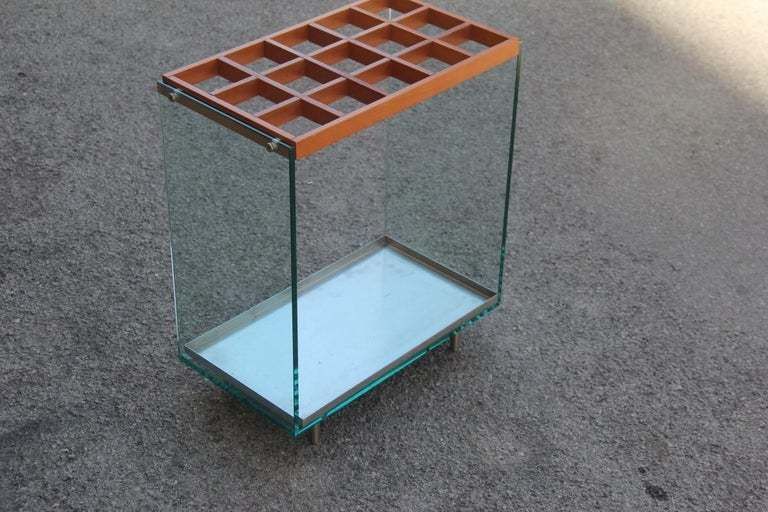 Rectangular Umbrella Stand Italian Design 1990 Fiam Wood Glass Steel photo Home Decor