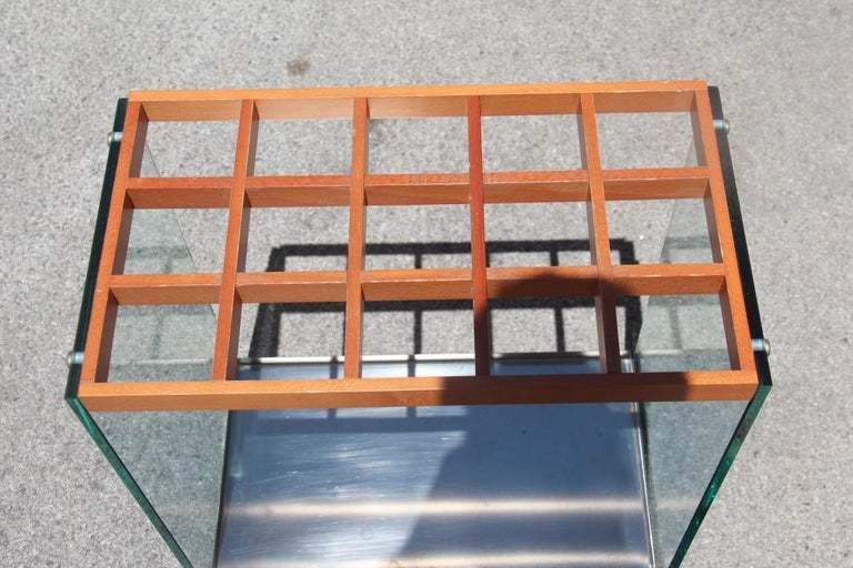 Rectangular Umbrella Stand Italian Design 1990 Fiam Wood Glass Steel photo buy