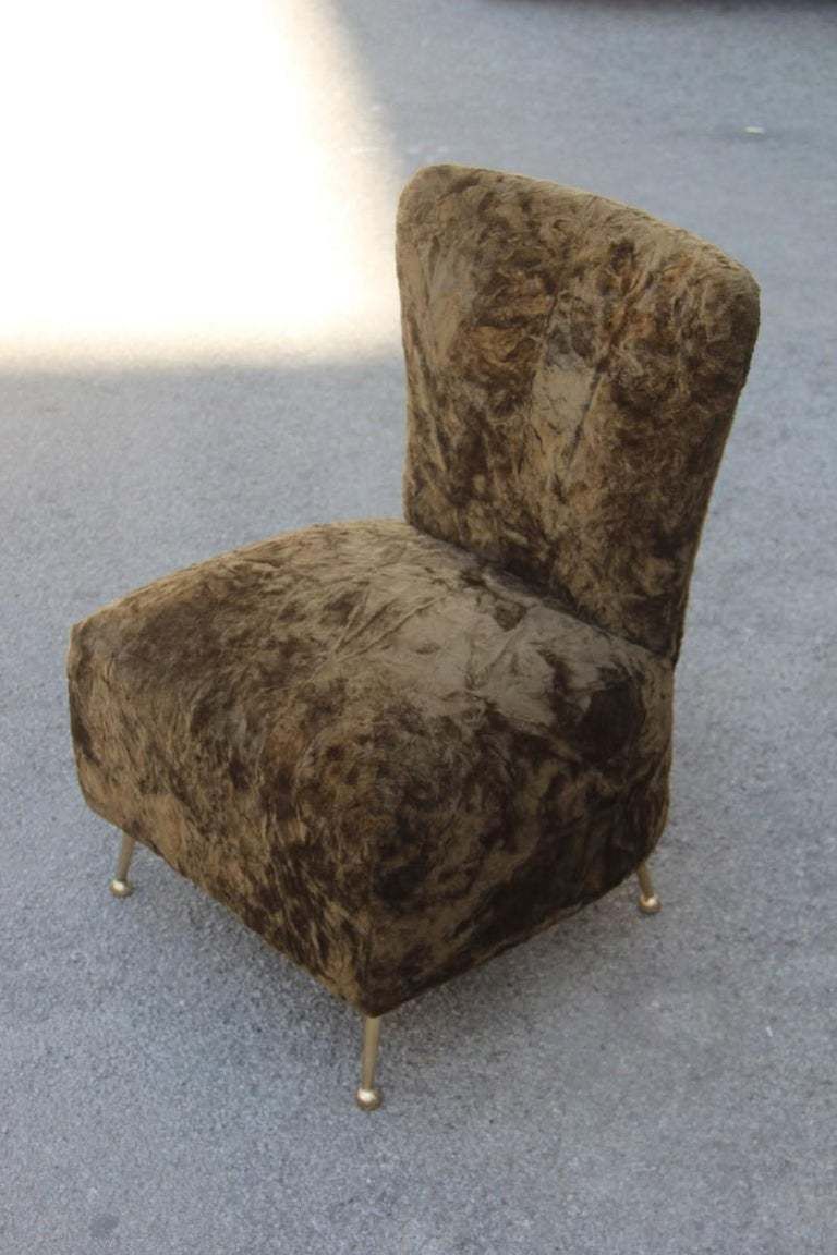 Green Bedroom Chair With Brass Feet Midcentury Italian Design Chenille Minotti photo vinterior
