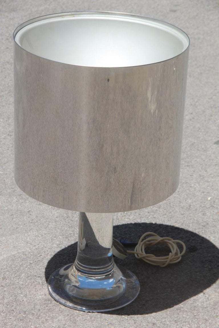 Round Harvey Guzzini Table Lamp Lucite Steel Italian Design 1970s Silver photo furniture