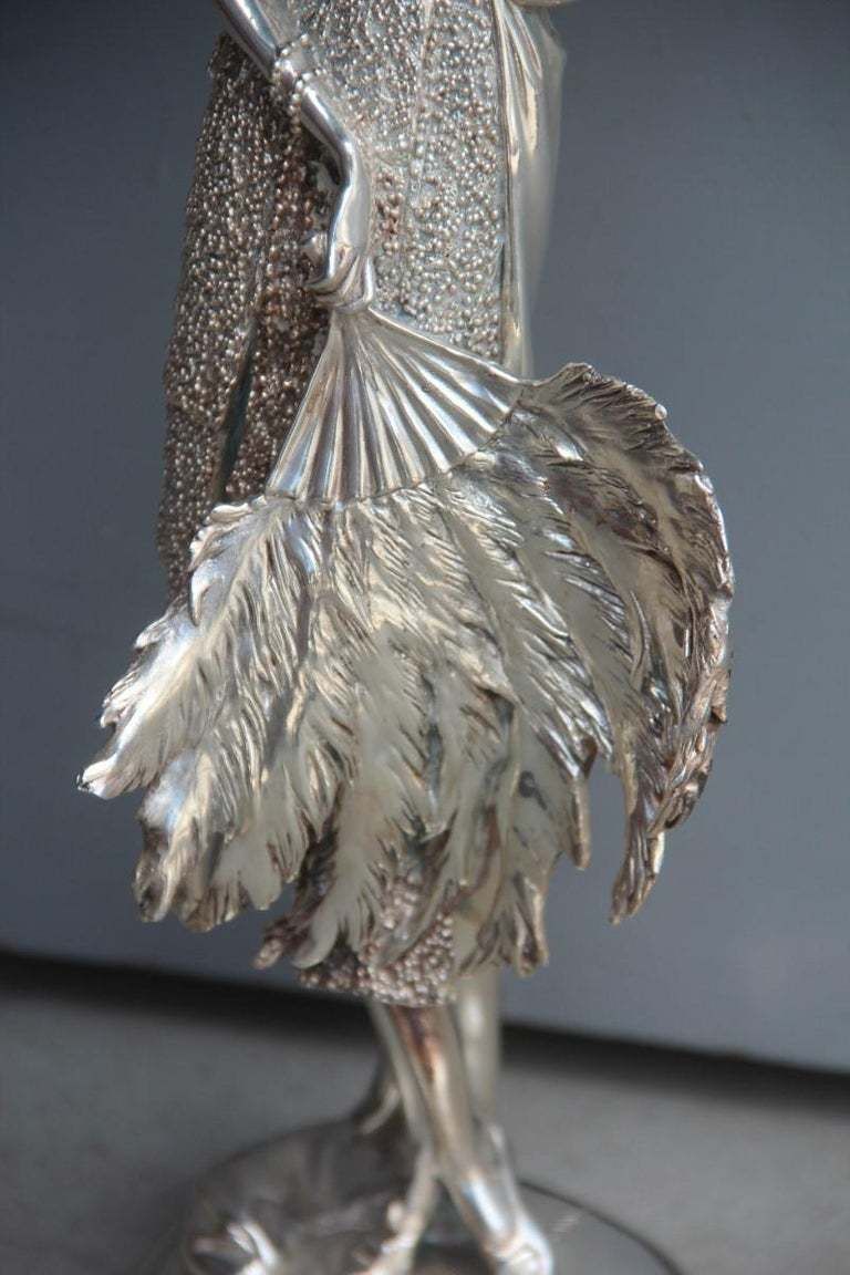 Art Deco Resin Sculpture With Italy 1970 Silver Foil Woman With Fan photo Home Decor