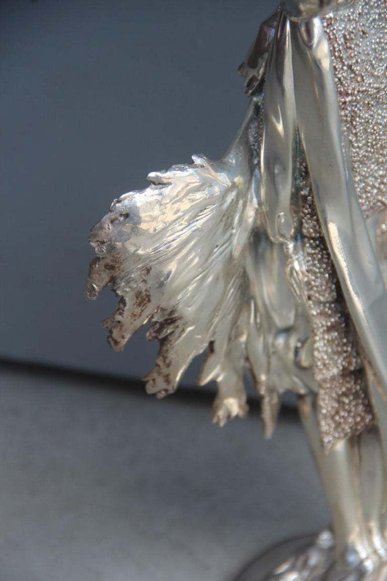 photo furniture Art Deco Resin Sculpture With Italy 1970 Silver Foil Woman With Fan