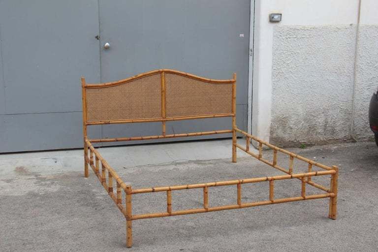 photo for sale Midcentury Bed In Bamboo And Vienna Straw Italian Design 1950s