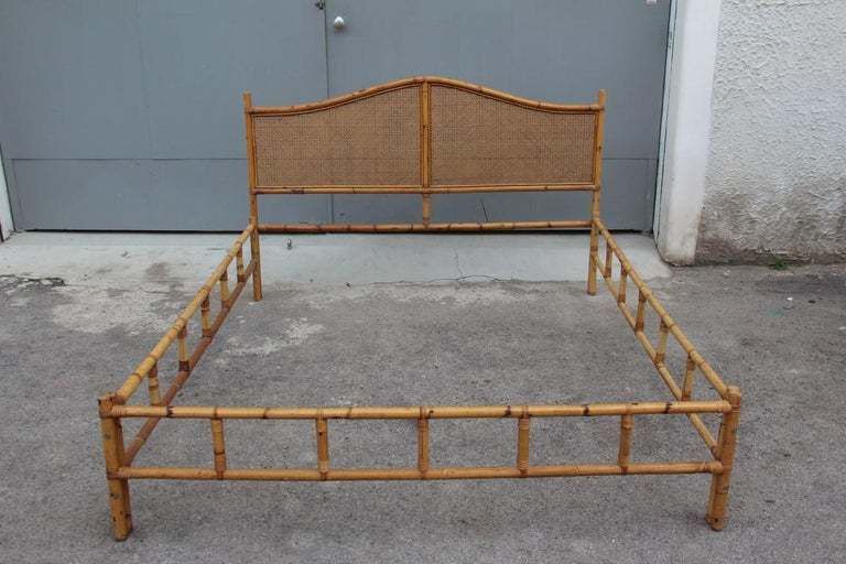 photo vinterior Midcentury Bed In Bamboo And Vienna Straw Italian Design 1950s