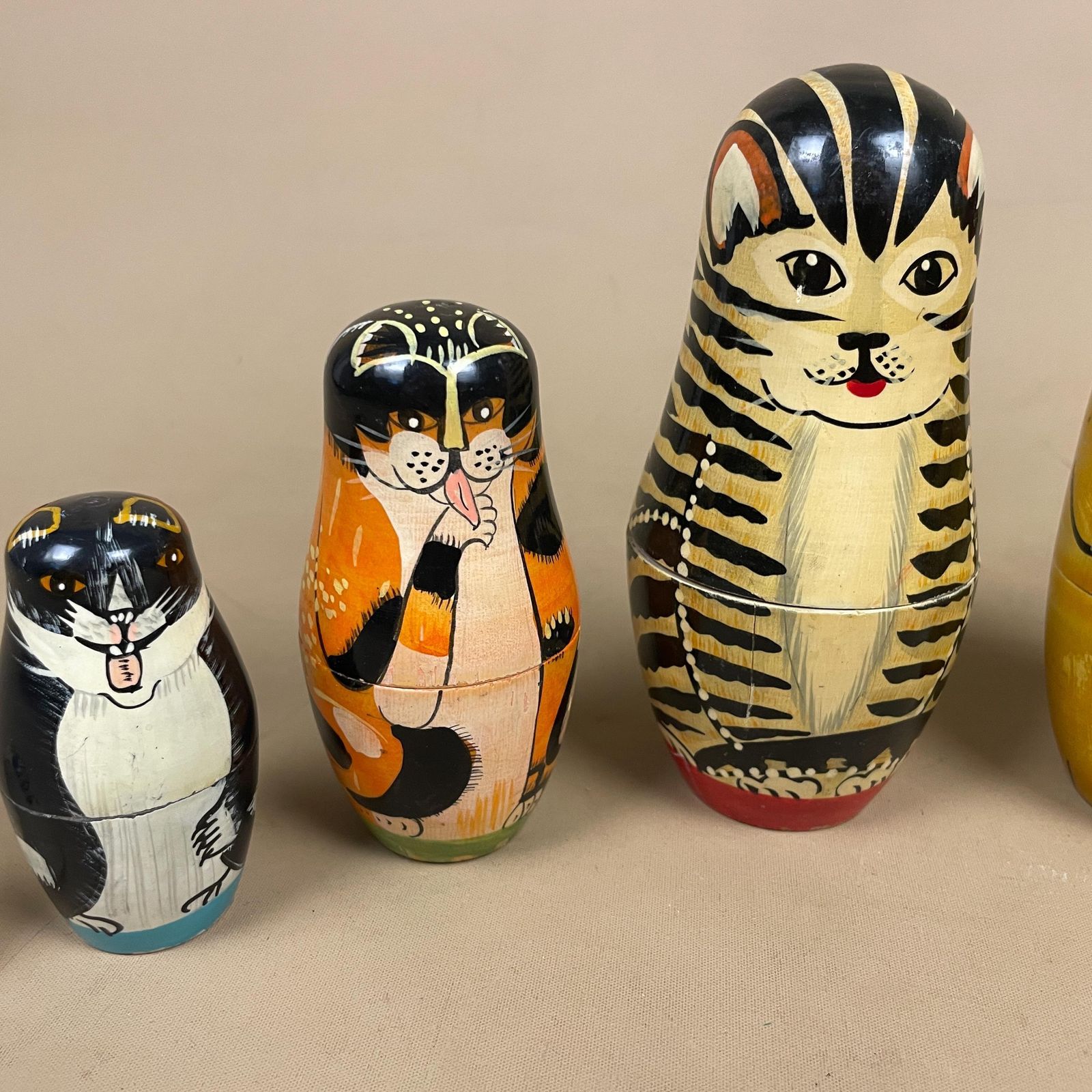 Nesting Dolls Wooden Vintage   Lion And Cat Matryoshka Set   Hand Painted Stacking Animals Decor For Nursery Shelf And Cat Lover Gift photo buy
