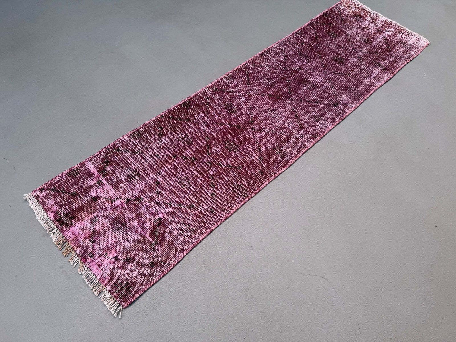 Distressed Turkish Narrow Runner 61x225 Cm Wool Vintage Rug, Overdyed 2562 photo Textiles