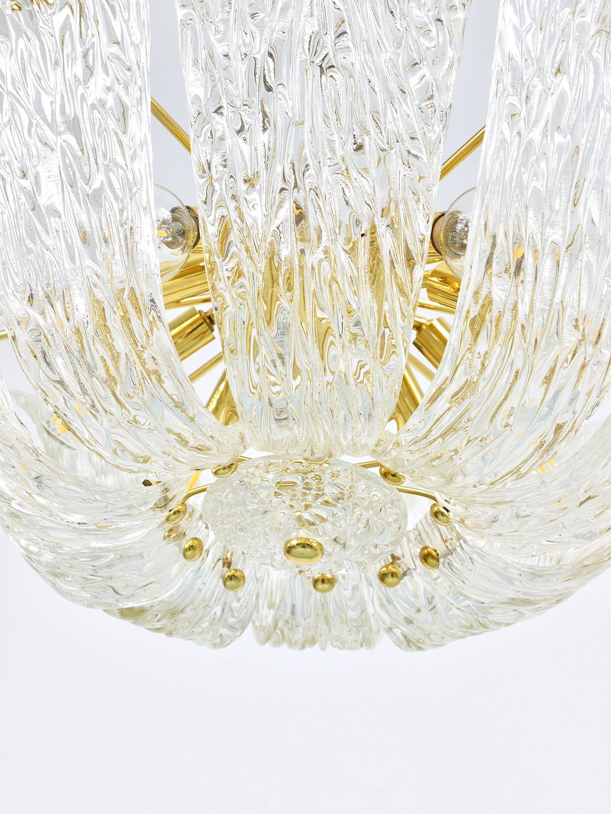 3142.0 Large J.T. Kalmar Curved Basket Chandelier, Brass & Textured Glass, Vienna, 1950 photo