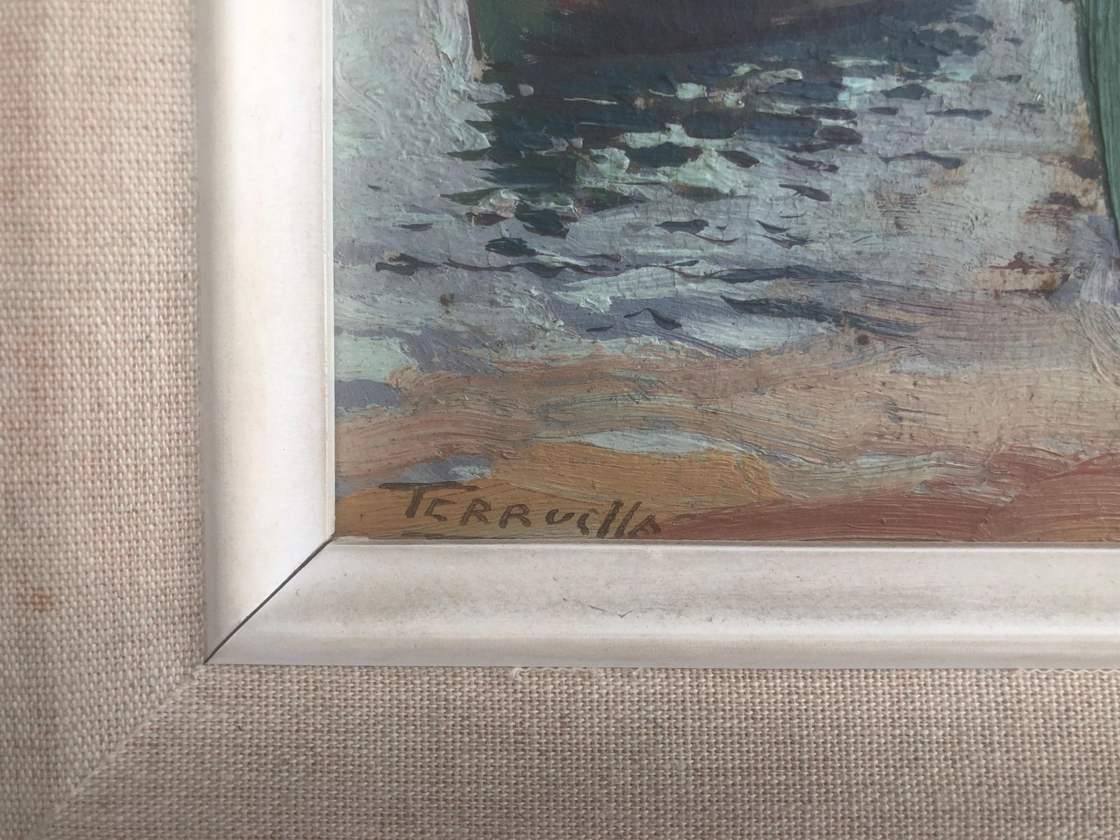Joaquin Terruella Matilla Mediterranean Fishing Boats Coastal Seascape Impressionist Harbor Marine Oil C.1920 photo for sale