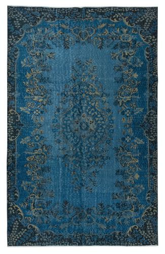 6.3x9.4 Ft Contemporary Medallion Design Area Rug In Blue, Handknotted In Turkey Tek1767