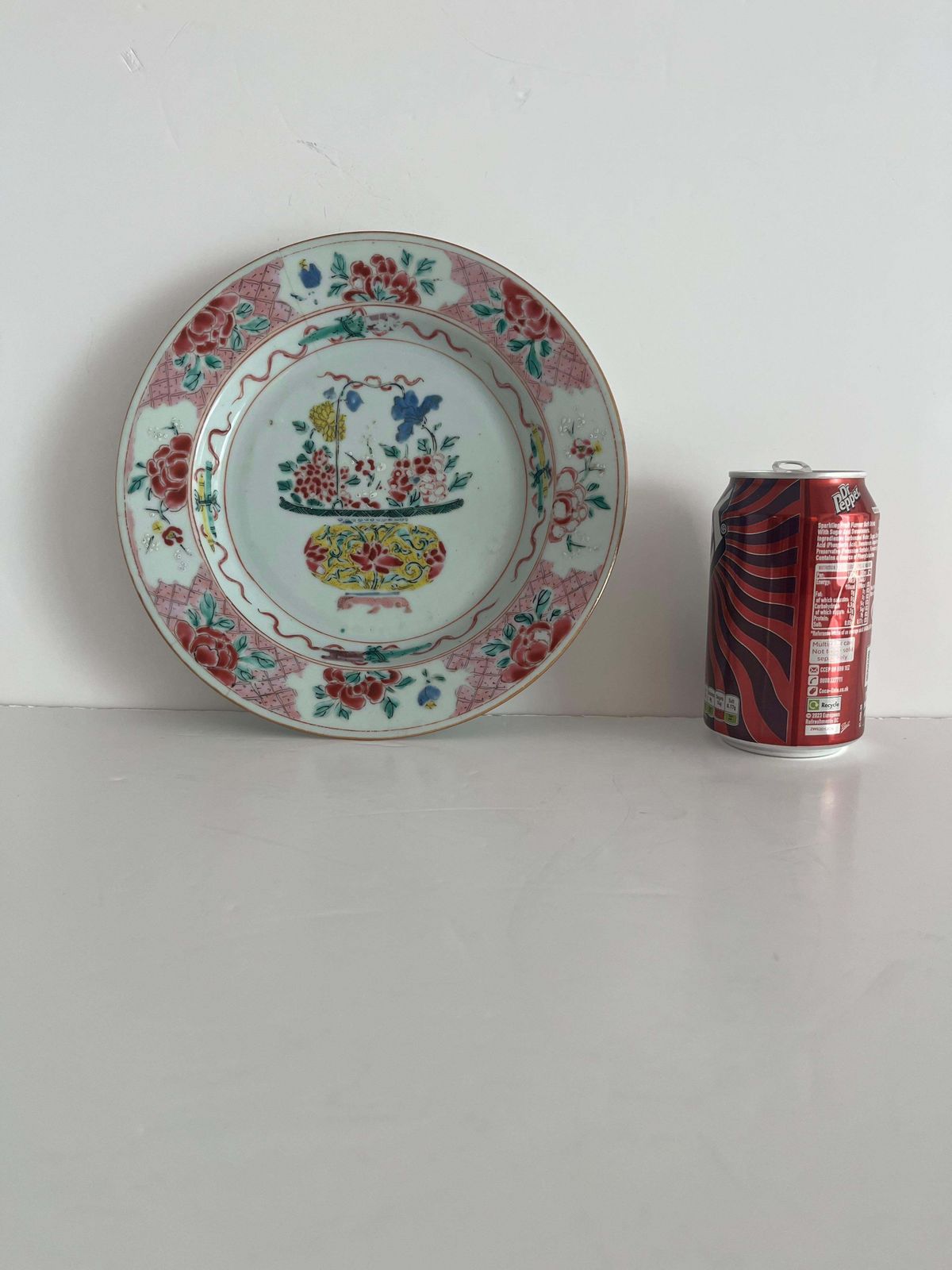 Home Decor Chinese Porcelain Plate Famille Rose Flower Basket, Qing Yongzheng Circa 1730 photo
