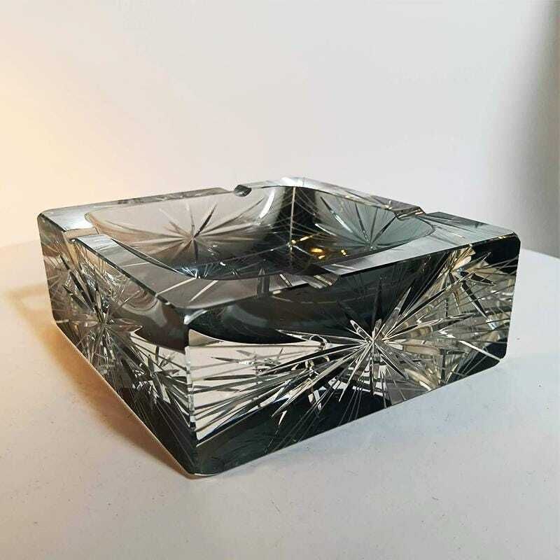 Grote, zeldzame vierkante asbak of vide-poche in Muranoglas door Mandruzzato, jaren 1970. 14 cm / 5,51 inch