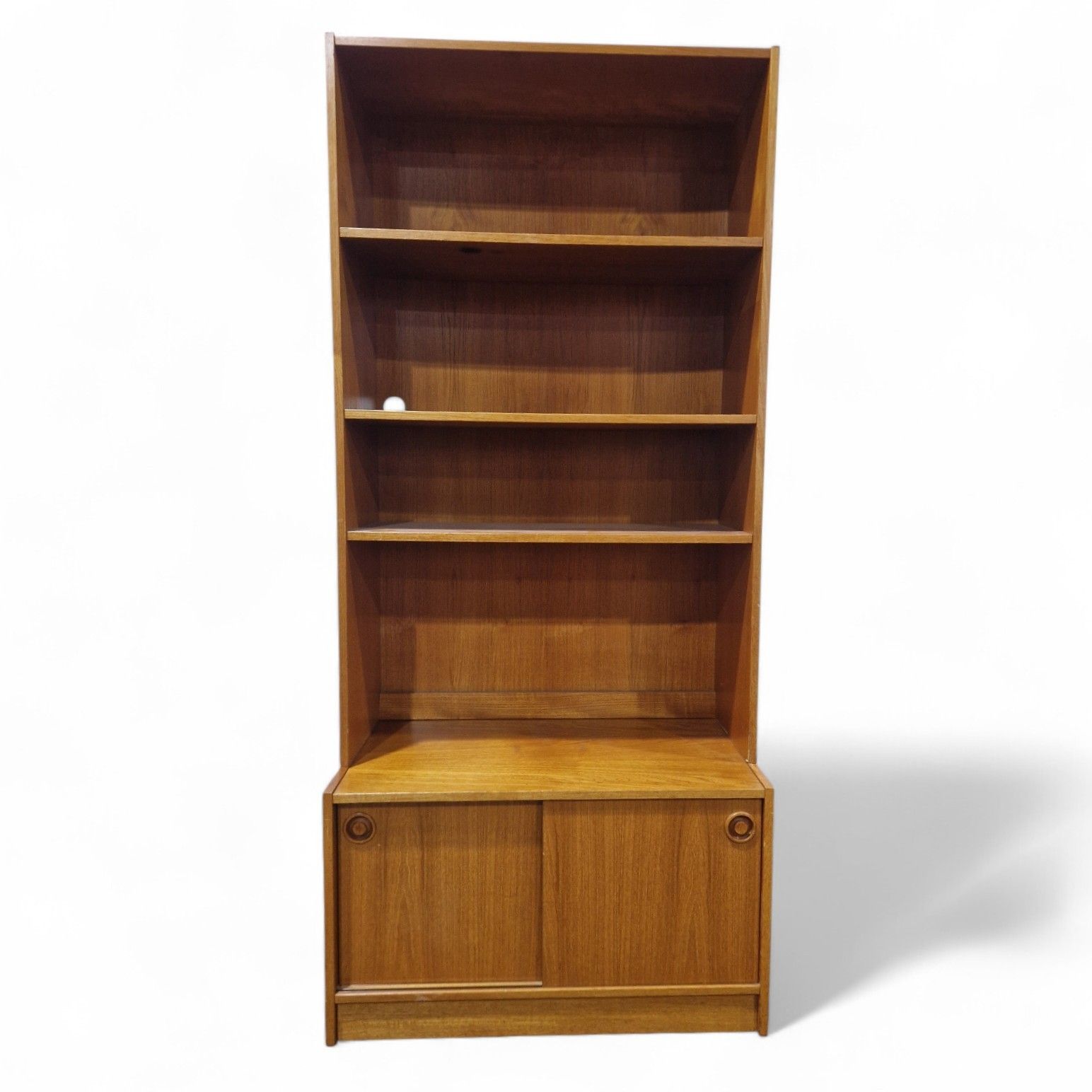 Vintage Teak Bookcase Cabinet Sliding Door Cupboard Mid Century Display Shelving photo Furniture